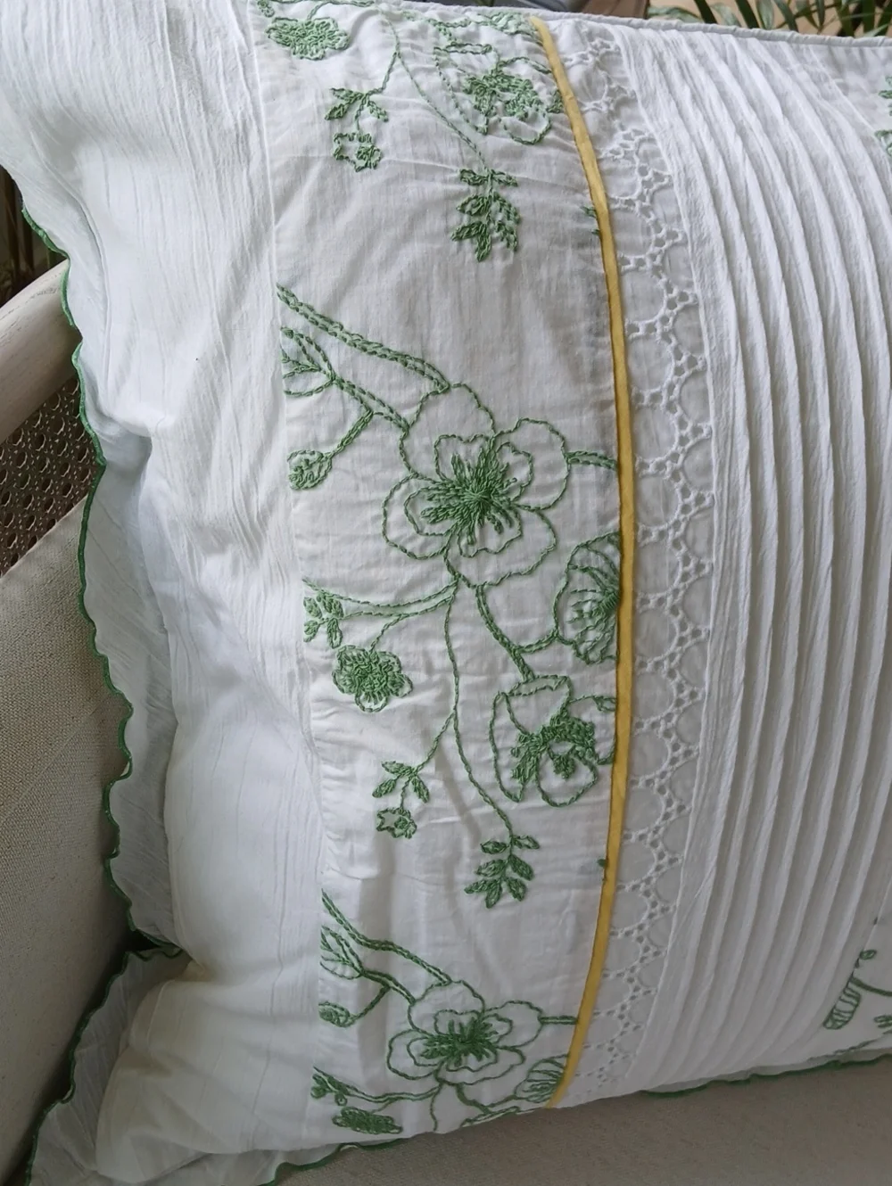 Floral Pillow Green White Ruffled Candies Euro 26